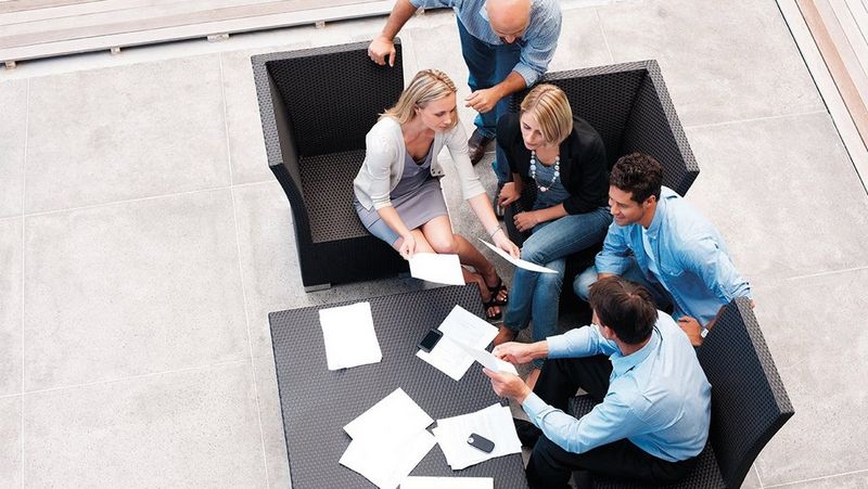 Open plan business meeting